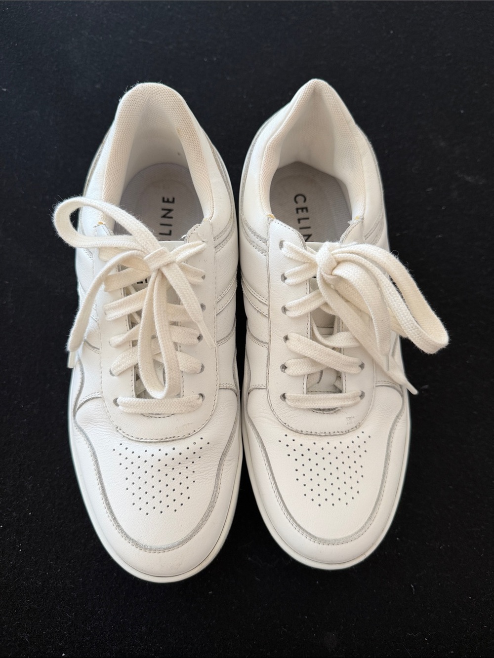 Celine White Leather Low-Top Lace-Up Sneakers